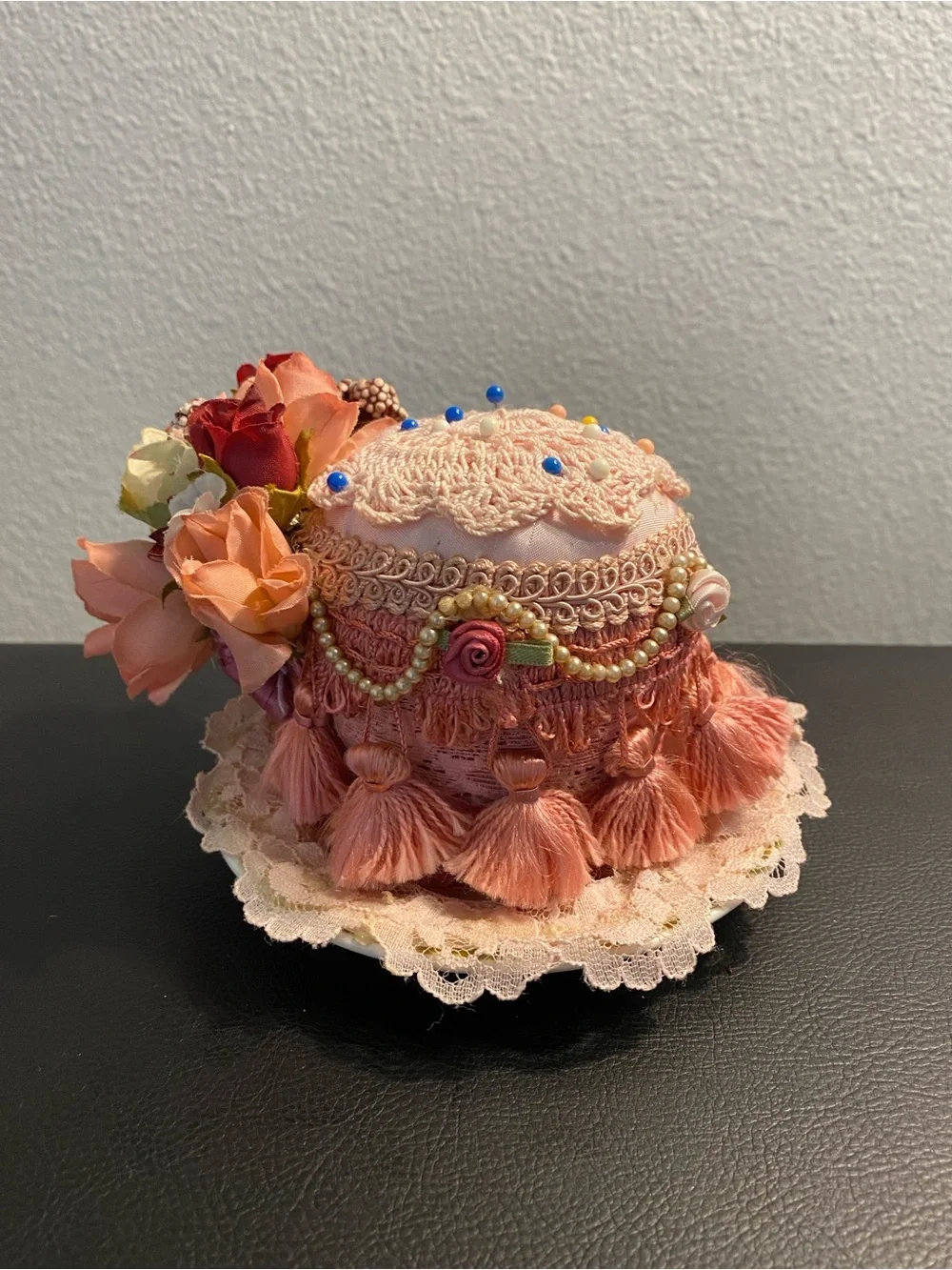 Vintage pin cushion with decorative Trim